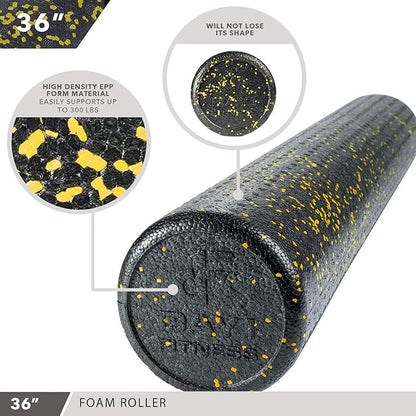 Day 1 Fitness High Density Muscle Foam Rollers - Sports Massage Rollers for Stretching, Physical Therapy, Deep Tissue, Myofascial Release - Ideal for Exercise and Pain Relief - Speckled Yellow, 24”