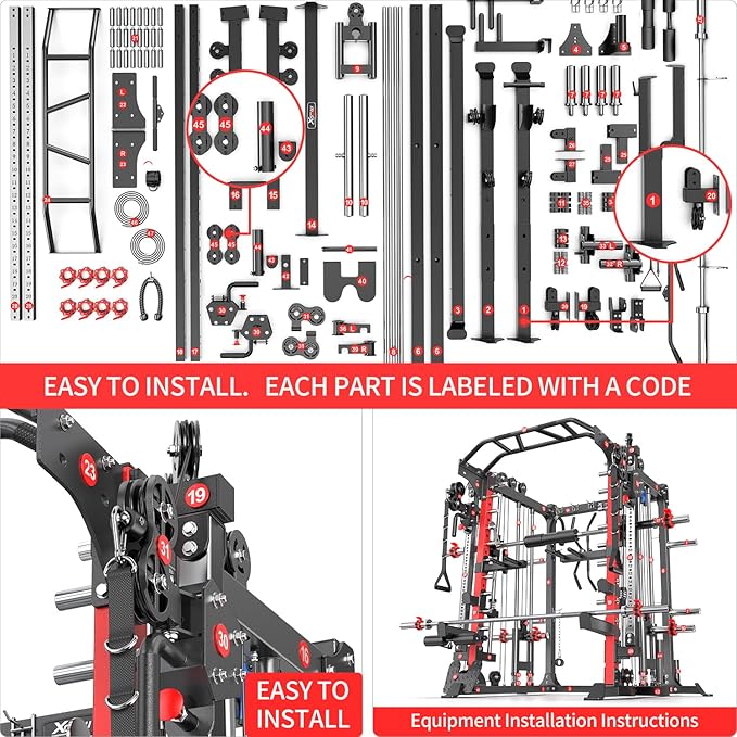 Multi-Purpose Squat Rack,Smith Machine Weight Rack Set with Cable Crossover System, Home Gym Power Racks, Power Racks and Packages