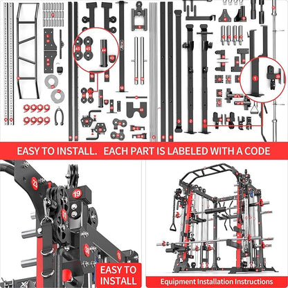 Multi-Purpose Squat Rack,Smith Machine Weight Rack Set with Cable Crossover System, Home Gym Power Racks, Power Racks and Packages