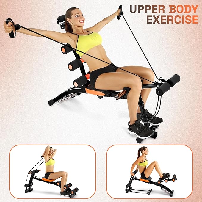Multi-Function Ab Workout Bench with Resistance Bands and Preacher Curl Pad, Adjustable Ab Crunch Machine, Foldable Sit-Up Bench for Home Gym Strength Training and Leg Extension