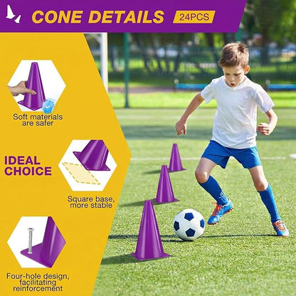 24pcs Cones 9 Inch Soccer Cones and Plastic Traffic Cones, Durable Cones for Sports Training, Ideal for Soccer, Basketball, Football, Skating, and Agility Drills Practice
