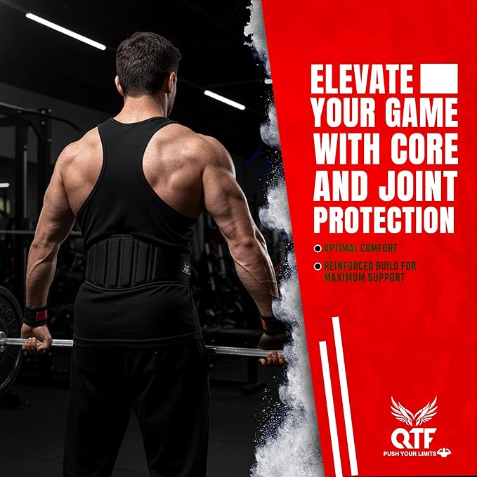 QTF Fitness Neoprene Weight Lifting Belt - Adjustable 6" Gym Support for Stability & Lumbar Support - Sweat Resistant Weightlifting Belt for Men & Women for Squats, Deadlifts & Bench Presses