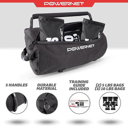 PowerNet PowerPro Sandbag, Holds Up to 40 Pounds in Sandbags, Heavy-Duty Workout Equipment for Strength Training and Fitness, Home Gym Exercise Equipment, Workout Guide Included
