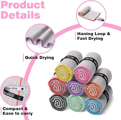 Microfiber Gym Towels 8 Pack, Quick Dry Silver ION Odor-Free Sweat Towel for Gym Women Super Absorbent Fast Drying for Workout, Yoga, Running, Hiking, Travel（Bright Color,16x31.5Inch ）