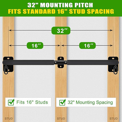 SELEWARE Heavy Duty Wall Mount Pull Up Bar, Joist Mount Chin Up Bar for Doorway, Sturdy Steel Construction, w/Resistance Band Hooks, Fits 32"/36" Wall Studs for Home Gym Strength Training