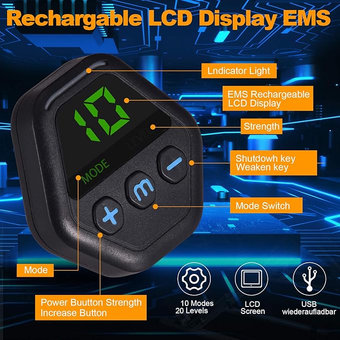 Ab Muscle Toner & Trainer – EMS Muscle Fitness Device with LCD Screen – USB Rechargeable Core Workout Gear for Abs, Arms & Legs