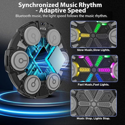Music Punching Machine for Kids Adults,Bluetooth Wall Mounted Boxing Trainer with Gloves,Rhythm Lights,2 Player Battle Mode,Reaction Training Pad,Home Gym Sport Toys Gifts for Boys Girls Teens 3-12+