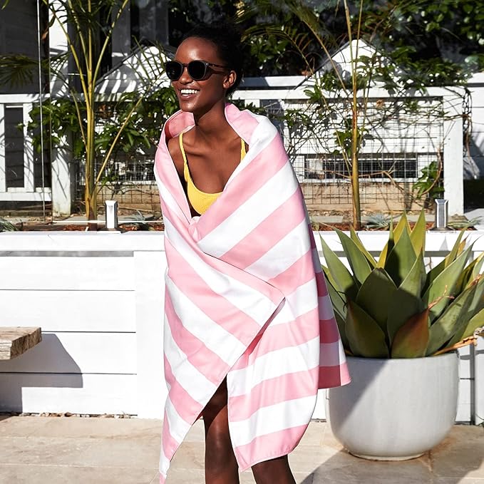 Dock & Bay Beach Towel - Quick Dry, Sand Free - Compact, Lightweight - 100% Recycled - Includes Bag - Cabana Light - Malibu Pink - Large (160x90cm, 63x35)