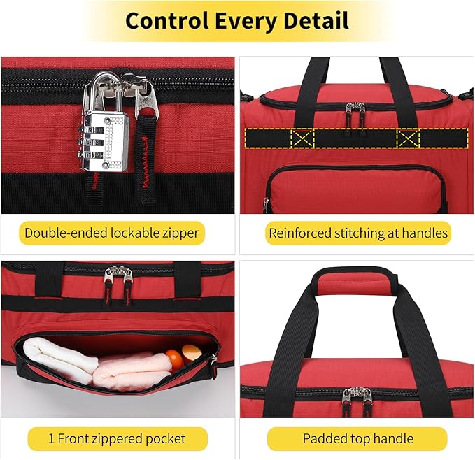 Gym Bag 22 inch Sport Duffle Bag for Men - 55L Weekender Duffel Bag for Travel - Red