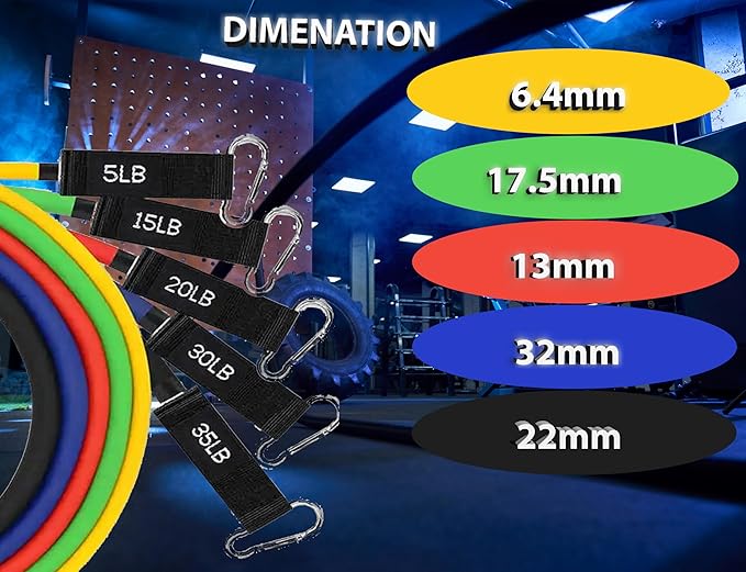 Resistance Bands Set with Steel Bar - 5 Tube Bands, Door Anchor, Handles, Ankle Straps & Carry Bag, Full Body Home Gym Kit