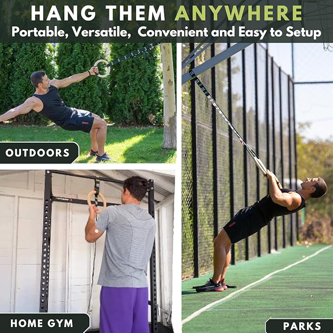 Gymnastic Rings with Adjustable Straps, 1.1" Olympic Rings, Calisthenics Rings Equipment, Gym Rings with Straps for Home Workout, Outdoor Exercise Rings, Crossfit Pull Up Row Dip Ring Training