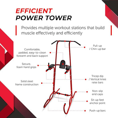 Stamina Power Tower - Dip Bar Pull Up Bar Station with Smart Workout App - Dip Bars for Home Workout - Up to 250 lbs Weight Capacity