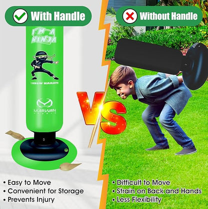Marwan Sports Punching Bag for Kids with Boxing Gloves Ages 4-12 – 63" Inflatable Boxing Bag for Kids, Fast Rebound Set, Christmas & Birthday Gift for Boys & Girls