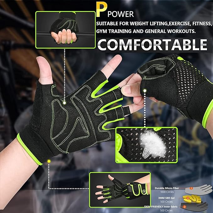 MOREOK Workout Gloves Padded Weight Lifting Gloves for Men/Women, [3MM Gel] Fingerless Grip Gym Gloves Fitness Gloves for Exercise,Hanging,Weightlifting, Cycling, Pull ups, Rowing