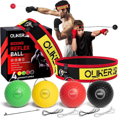 Boxing Reflex Ball for Adults and Kids, 4 Levels Boxing Ball with Adjustable Headbands, Perfect for Reaction, Agility, Punching Speed, Fight Skill and Hand Eye Coordination Training
