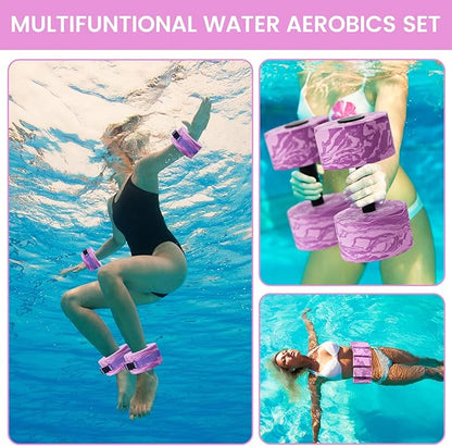 6 Pcs Aquatic Exercise Set Water Aerobics Set Large Mesh Beach Bag Pool Fitness Equipment Foam Water Dumbbell Ankle Swimming Weight Aquatic Swim Belt for Exercise Weight Loss