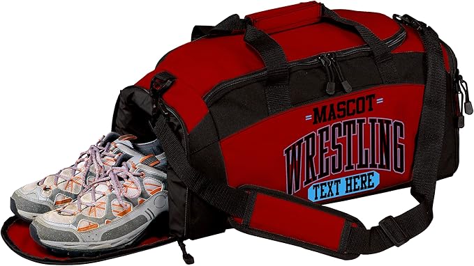 Personalized Wrestling Duffel Bag with Shoe Compartment – Custom Name Wrestling Gear Bag – Athlete Gym Bag for Boys & Girls – Team Travel Sports Duffel with Separate Shoe Pocket