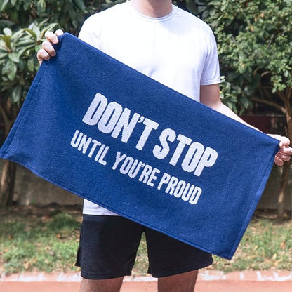 Luzia Workout Towels with Motivational Quotes for Sweat (Pack of 4) - mot-to Lightweight and Super Absorbent for Exercise, Sports, Workout, Fitness, Gym, Yoga, Running and Travel (Blue)