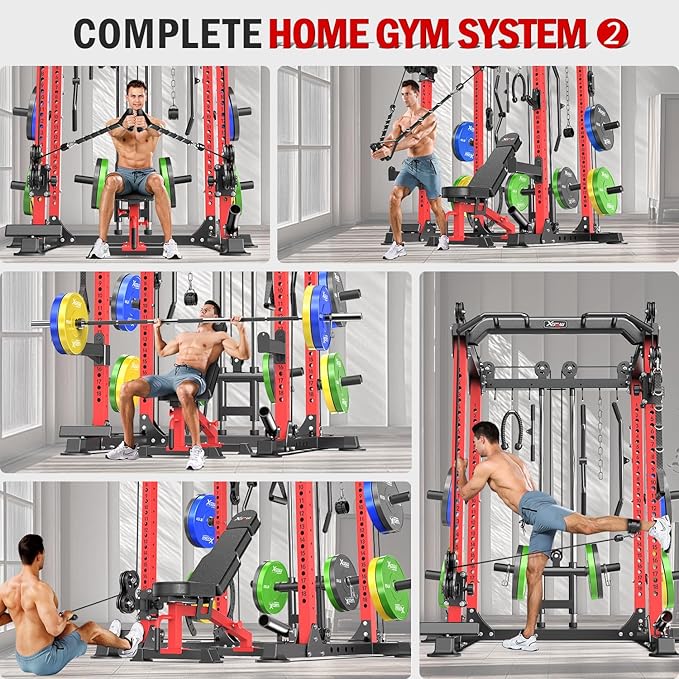 Power Rack Power Cage Multi-Function Squat Rack with Cable Crossover System Selectable More Training Attachment Power Rack for Garage & Home Gym