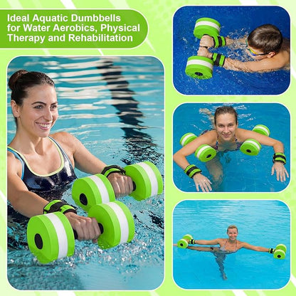 Water Aerobics Set, 4 Piece Pool Exercise Kit (2 Aqua Dumbbells + 2 Ankle/wrist Weights), EVA Foam, Low-impact Workout