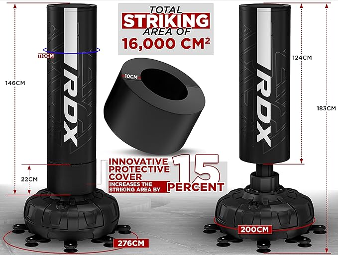 RDX XXL 330LBS Freestanding Punching Bag with Cover & Gloves – 72” Adult Heavy Pedestal Punch Bag Set - 17 Suction Cup 8 Extended Legs Stand Base - Kick Boxing MMA Home Gym Fitness