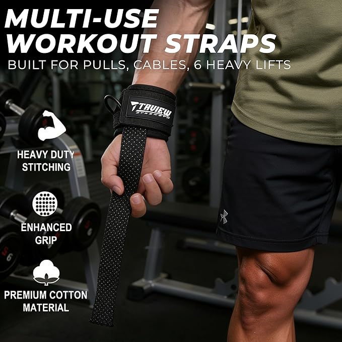 TAVIEW Weight Lifting Straps with Cuffed D Ring Wrist Support, Heavy Duty Comfortable Lifting Straps for Men with Secure Fit and Enhanced Grip for Gym Training
