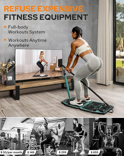Gonex Portable Home Gym Workout Equipment with 14 Exercise Accessories Ab Roller Wheel,Elastic Resistance Bands,Push-up Stand,Post Landmine Sleeve and More for Full Body Workouts System