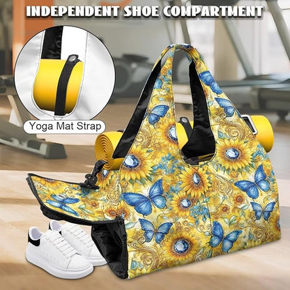 Gym Bag with Yoga Mat Holder Large Tote Bag With Multi Pockets for Women Men Dry Wet Separated Pocket Carryall Yoga Tote Bag for Pilates Travel Workout Office