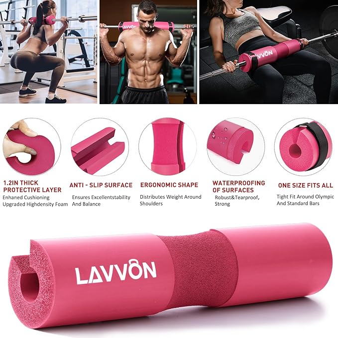 Squat Pad Set - Foam Barbell Pad for Squats Cushion, Lunges & Bar Padding for Hip Thrusts - Standard Olympic Weight Bar Pad - With Ankle Straps, Wrist Straps for Weightlifting