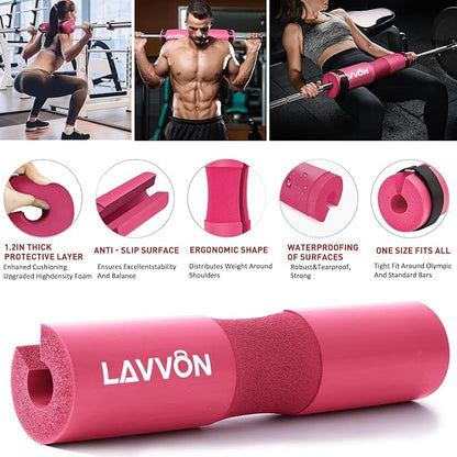 Squat Pad Set - Foam Barbell Pad for Squats Cushion, Lunges & Bar Padding for Hip Thrusts - Standard Olympic Weight Bar Pad - With Ankle Straps, Wrist Straps for Weightlifting