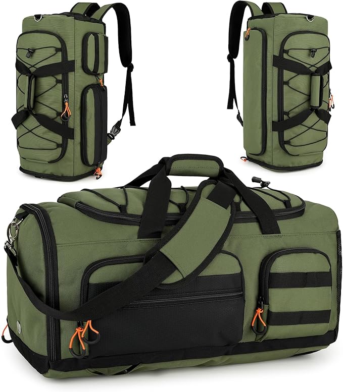 Searock 45L Gym Bag for Men, 3-In-1 Duffle Bag Backpack for Travel, Sports Duffel Bags for Gym Workout, Weekender Overnight Bag with Shoe Compartment, Wet Pocket, Green