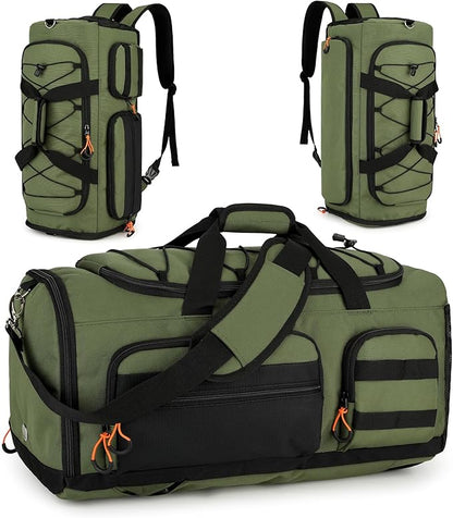Searock 45L Gym Bag for Men, 3-In-1 Duffle Bag Backpack for Travel, Sports Duffel Bags for Gym Workout, Weekender Overnight Bag with Shoe Compartment, Wet Pocket, Green