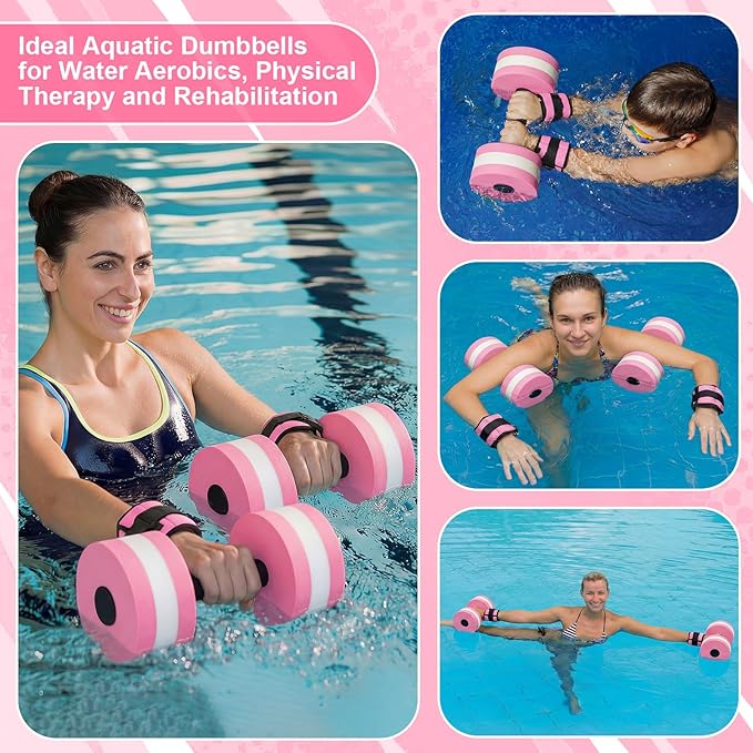 Water Aerobics Set, 4 Piece Pool Exercise Kit (2 Aqua Dumbbells + 2 Ankle/wrist Weights), EVA Foam, Low-impact Workout