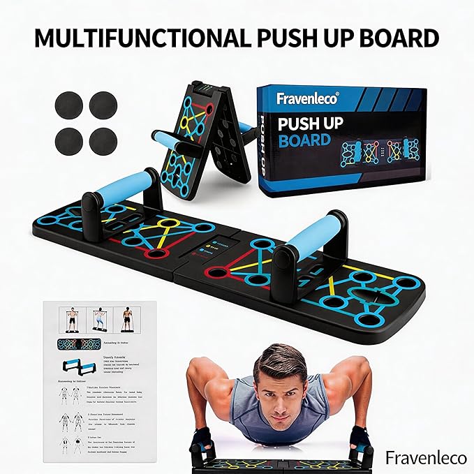 Foldable Push Up Board, 25-in-1 Home Workout Equipment with Non-Slip Handles, Color-Coded Guide & Jump Rope Included – Portable Strength Training System for Chest, Arms, Back, Core, Professional Fitness Gear Deluxe Set for Men & Women