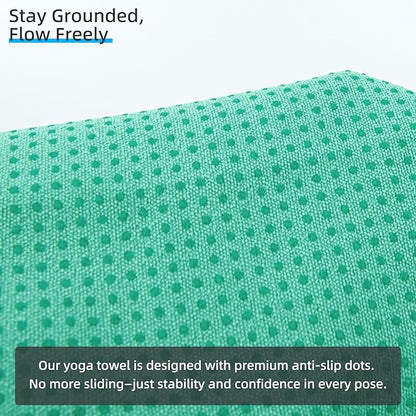 YESLIFE Non-Slip Extra Thick Hot Yoga Towel with One Sweat Towel, Microfiber Sweat Absorbent Yoga Mat Towel with Grip Dot, Pilates Mat, 72" x 24", Light Green