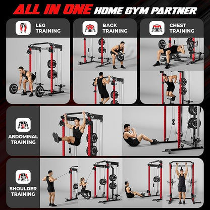 C21 Power Cage, 2000LBS Multi-Function Power Rack with Independent Dual Pulley System, All-in-One Squat Rack for Cable Crossover, Home Gym Workout Machine