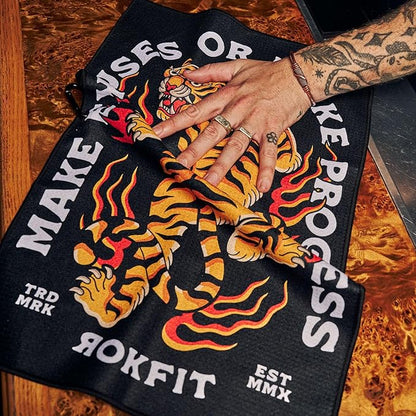 RokFit Gym & Golf Towel – Multi-Use, Quick-Dry, Durable Utility Towel with Bold Graphic and Carabiner Clip (Make Excuses Or Make Progress)