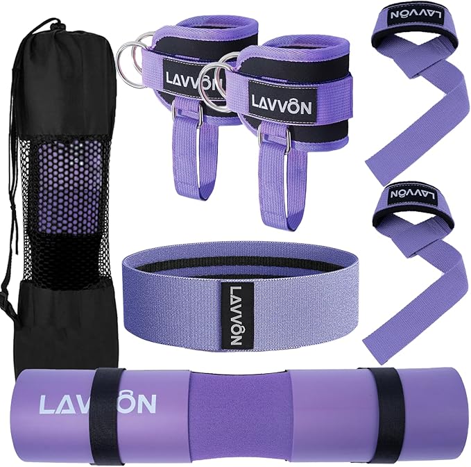 7Pcs-Barbell Pad Set for Hip Thrust - Squat Pad, Bench Press Workout Foam Weight Lifting Bar Cushion,Gym Accessories for Women with Bar Bad,with Gym Ankle Straps,Hip Resistance Bands,Lifting Strap