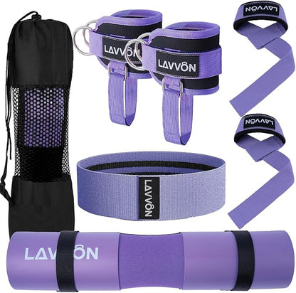 7Pcs-Barbell Pad Set for Hip Thrust - Squat Pad, Bench Press Workout Foam Weight Lifting Bar Cushion,Gym Accessories for Women with Bar Bad,with Gym Ankle Straps,Hip Resistance Bands,Lifting Strap