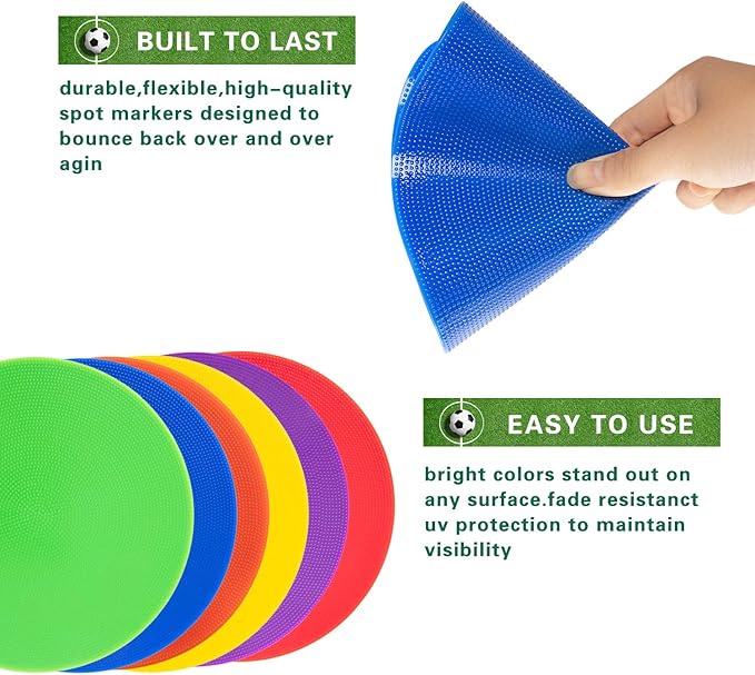 4 inch/9 Inch Colored Poly Spot Marker 12 Pcs, Non-Slip Rubber Agility Markers Flat Field Cones Floor Dots for Football, Basketball Training Markers, Dance Practice and Drills with Flat Cones Points