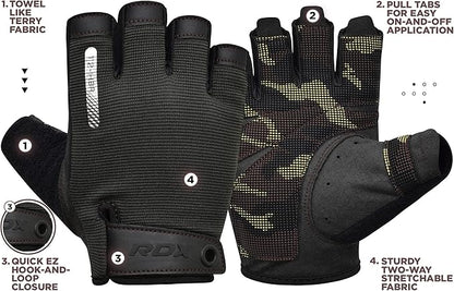 RDX Weight Lifting Gloves, Additional Stretchable Long Wrist Support, Full Palm Grip, Men Women Fitness HIIT Workout, Bodybuilding Powerlifting Strength Training Cycling Exercise Home Gym Equipment