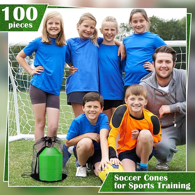 Hanaive 100 Pieces Mini Soccer Cones for Sport Drills 5 Inch Agility Disc Cones with Accessories for Kids Football Training