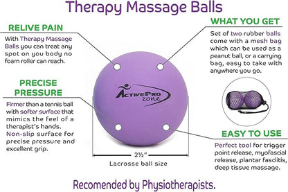 Therapy Massage Ball - Instant Muscle Pain Relief. Proven Effective for Myofascial Release, Deep Tissue Pressure, Yoga & Trigger Point Treatments. Set - 2 Lacrosse Balls W/Mesh Bag