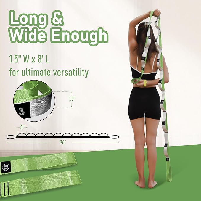 Stretch Bands for Exercise, Non Elastic Yoga Stretching Strap with Loops, 3.8cm x 2.45m, Stretching Bands for Physical Therapy, Yoga, Pilates, Dance, Gymnastics Exercise