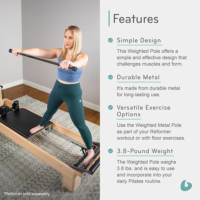 Balanced Body Weighted Metal Pole, Weighted Bar for Home or Studio Workouts, Exercise Equipment for Home Fitness or Gym Use