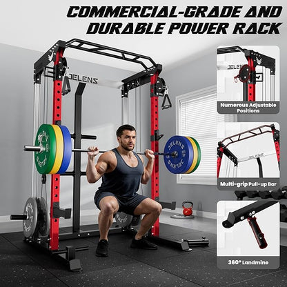 C21 Power Cage, 2000LBS Multi-Function Power Rack with Independent Dual Pulley System, All-in-One Squat Rack for Cable Crossover, Home Gym Workout Machine