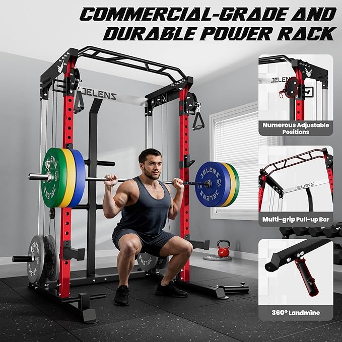C21 Power Cage, 2000LBS Multi-Function Power Rack with Independent Dual Pulley System, All-in-One Squat Rack for Cable Crossover, Home Gym Workout Machine