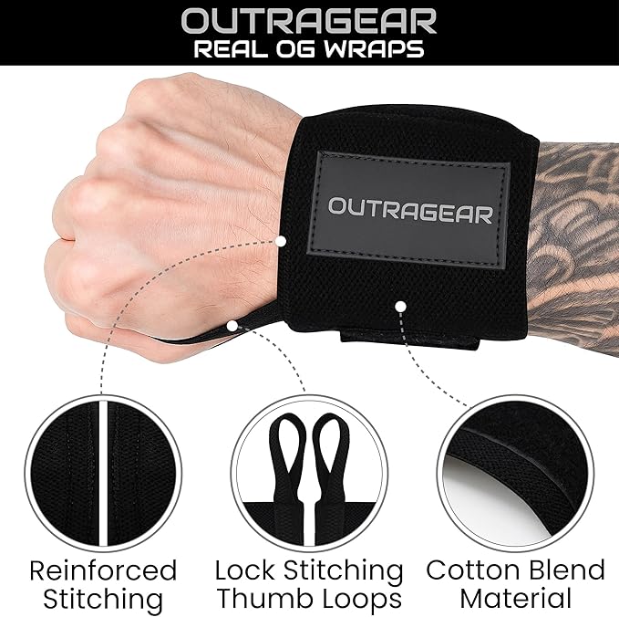 18" OG-Grade Wrist Wraps for Weightlifting – Heavy Duty Wrist Support with Thumb Loop & Lockdown Strap – Wrist Straps for Powerlifting, Bench Press & Gym Training