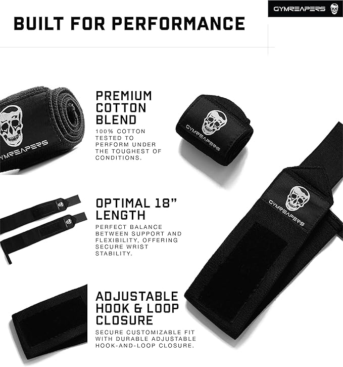 Gymreapers Weightlifting Wrist Wraps (IPF Approved) 18" Professional Quality Wrist Support with Heavy Duty Thumb Loop - Best Wrap for Powerlifting Competition, Strength Training, Bodybuilding