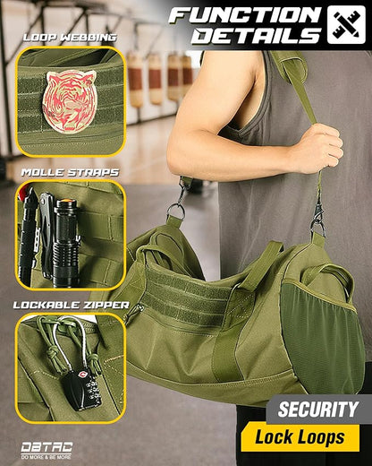 DBTAC 40L Tactical Gym Bag for Men | Military Heavy Duty Duffle Bag with Adjustable Strap for Gym Workout Fitness, Basketball Soccer Sport Training & Weekend Travel, Green